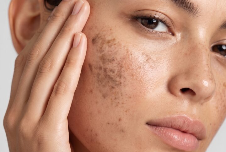 How to Build a Skincare Routine for Dark Spots 22 Woman with dark spots and uneven skin tone